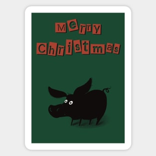 Merry Christmas? Pig listens to the greetings and get scared, because in Scandinavia the Christmas pig is the traditional food on the table Sticker